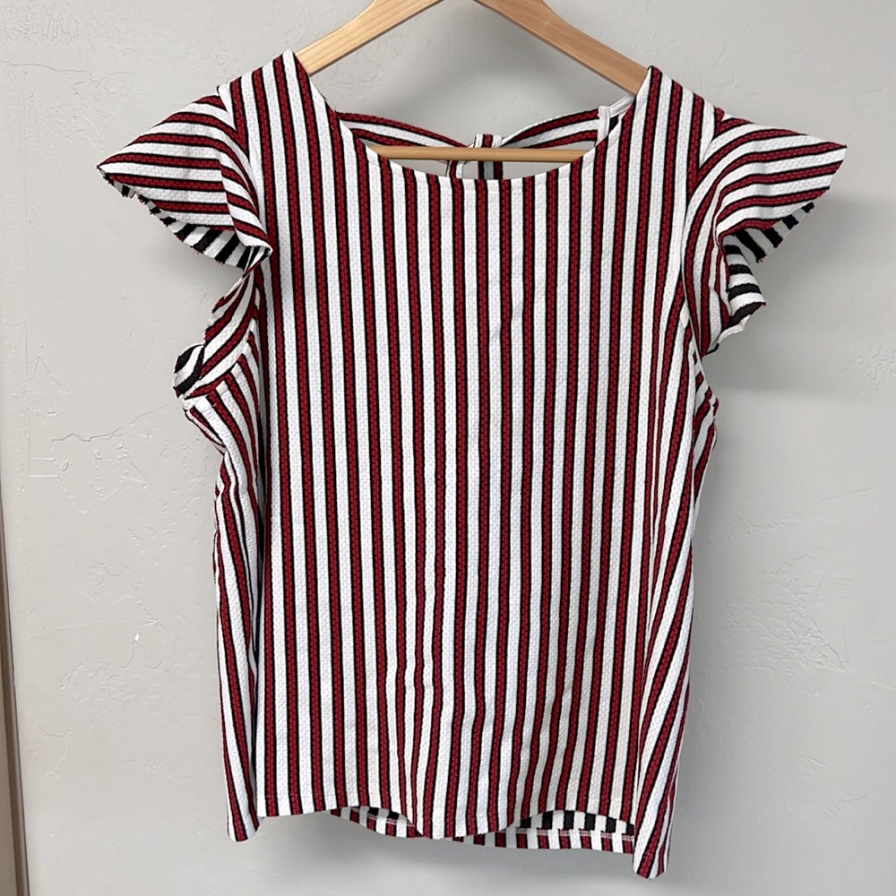 NWOT Eva Franco, Medium (M), red and white striped blouse with tie back